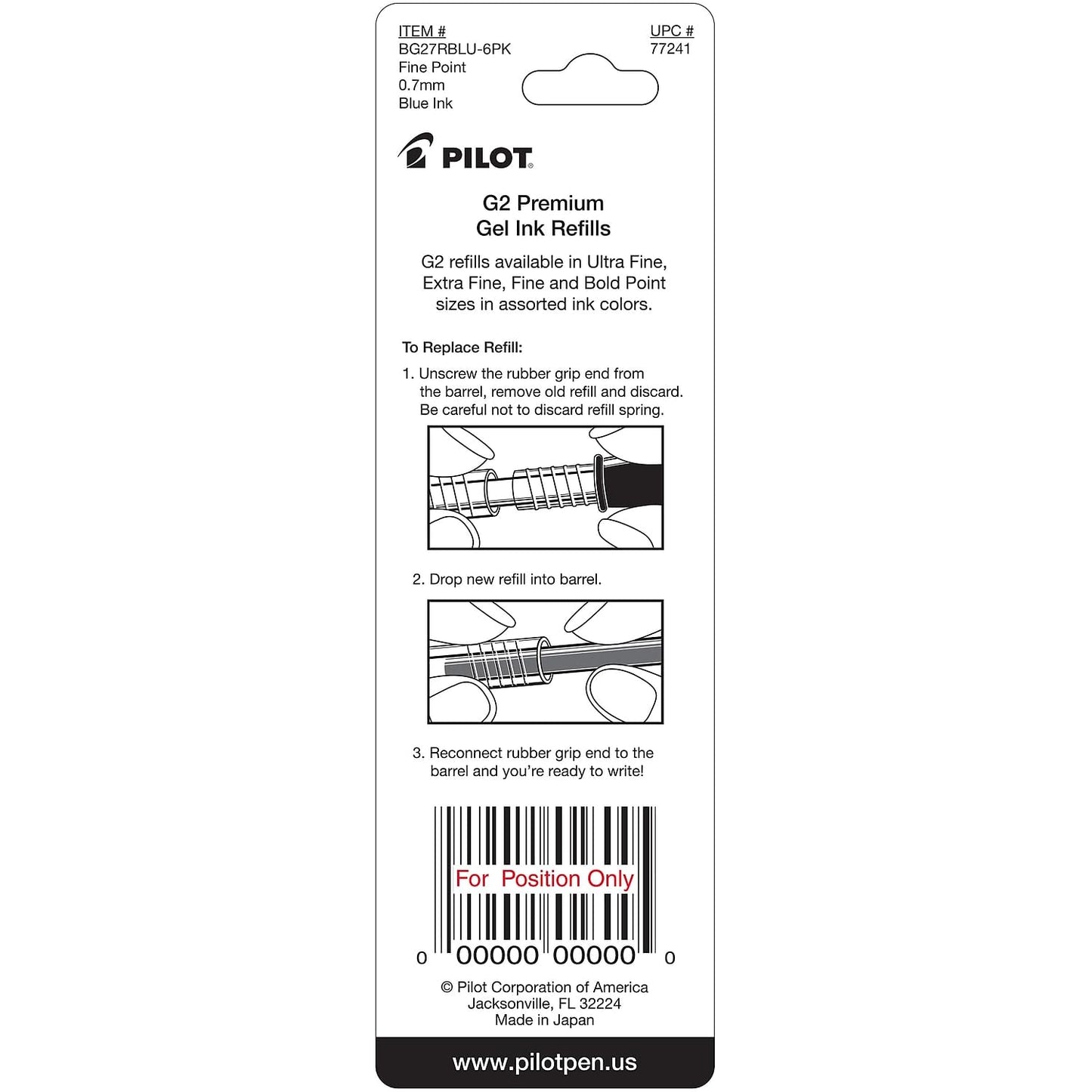 Blue Gel Ink Refills, Fine Point, Pack of 2