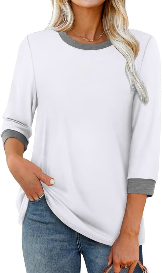 Women's 3/4 Sleeve Color Block Casual T-Shirt