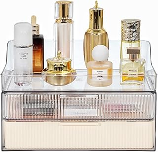 Large countertop makeup and skincare organizer with two drawers