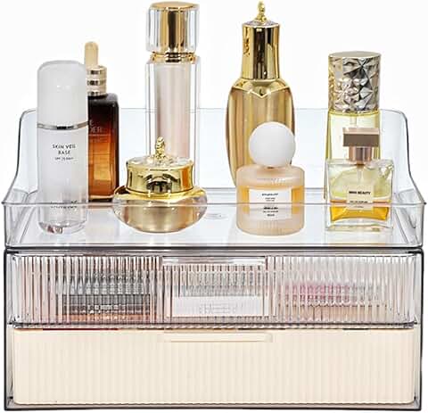 Large countertop makeup and skincare organizer with two drawers