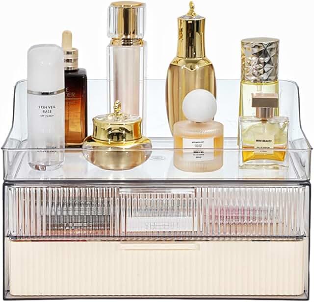 Large countertop makeup and skincare organizer with two drawers