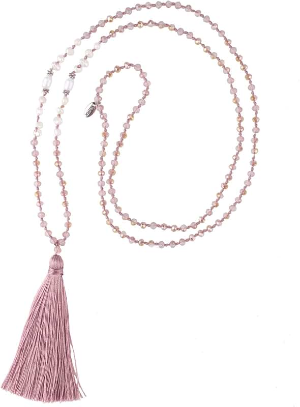 Handmade Long Tassel Necklace with Pearl and Crystal