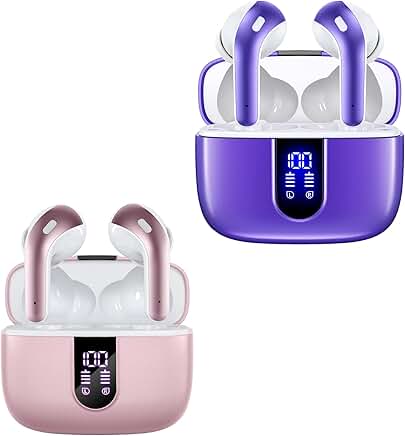 Pink and Purple True Wireless Earbuds with Charging Case