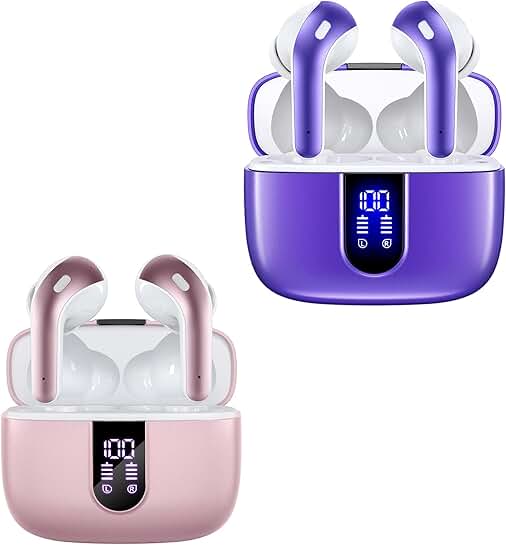 Pink and Purple True Wireless Earbuds with Charging Case