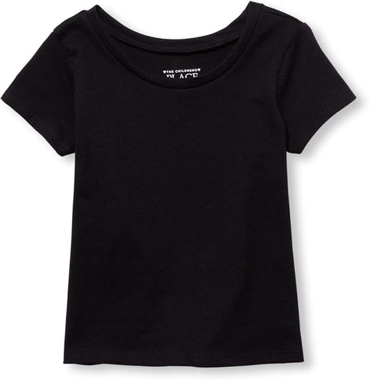 Baby Girl and Toddler Short Sleeve Layering Tee, Black, 5T