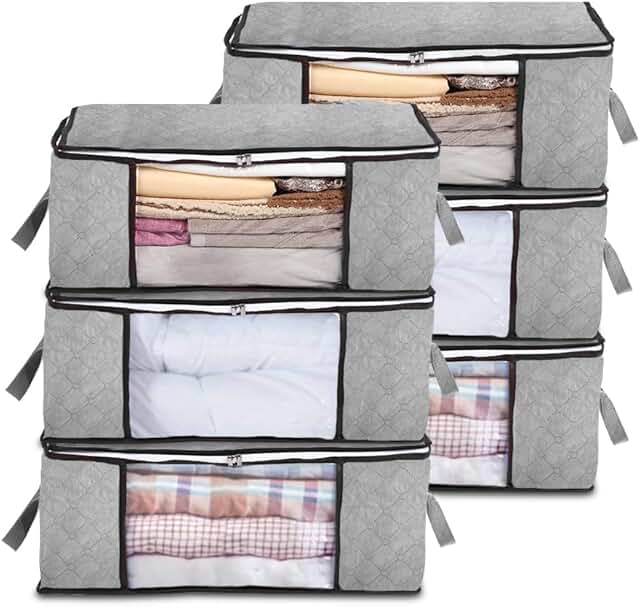 Six Foldable Closet Organizer Bags with Clear Windows