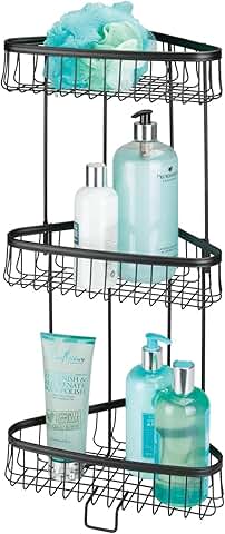 Metal bathroom shelf with three vertical storage shelves