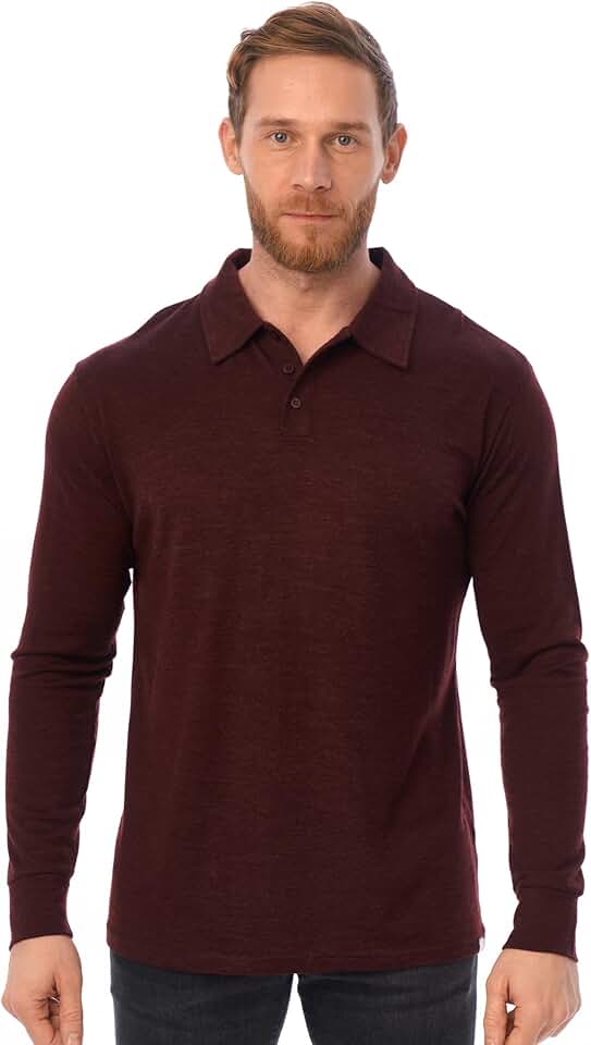 Men's Merino Wool Polo Shirt with Anti-Odor, Short and Long Sleeve