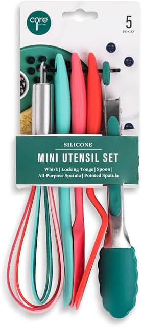 Mini Kitchen Utensil Set with Spatula, Whisk, Tongs