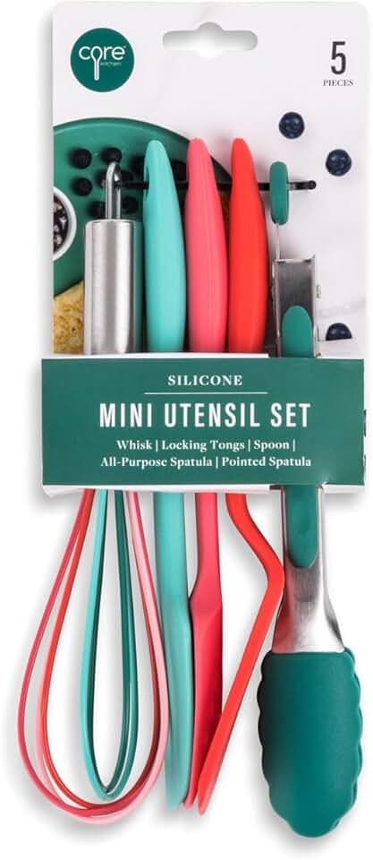 Mini Kitchen Utensil Set with Spatula, Whisk, Tongs