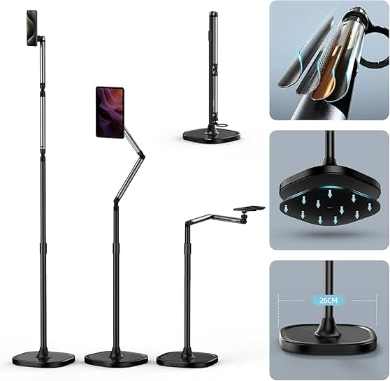 Magnetic Floor Phone and Tablet Stand with Adjustable Height