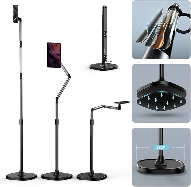 Magnetic Floor Phone and Tablet Stand with Adjustable Height