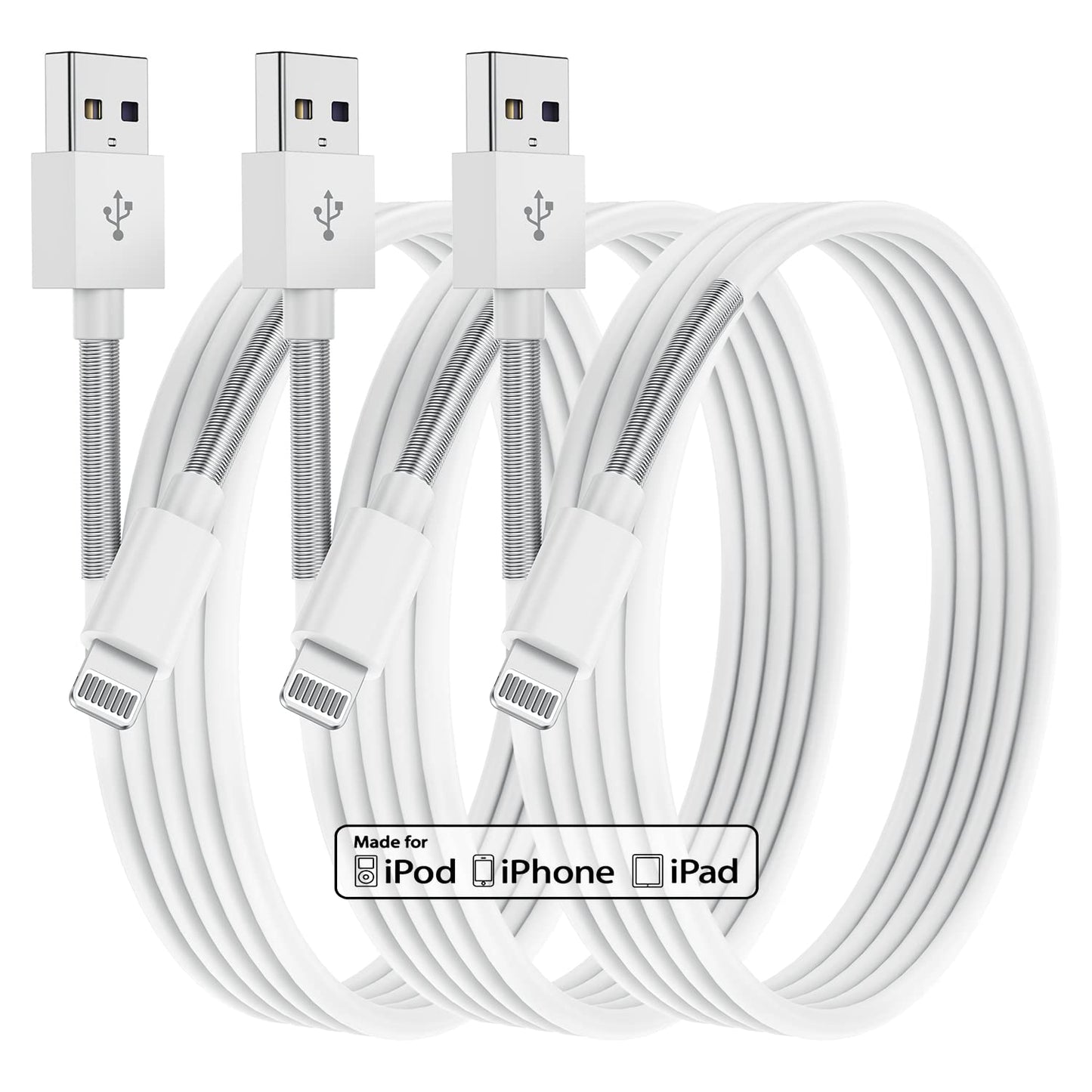 Long Apple iPhone Charger 10 ft, Apple MFI 3Pack Lightning Cable 10 Foot, Extra Long Apple Fast Charing Cord 10 Feet for Apple 13 12 11Pro Xs Max X XR 8 7 6s 6 Plus SE iPad (White)