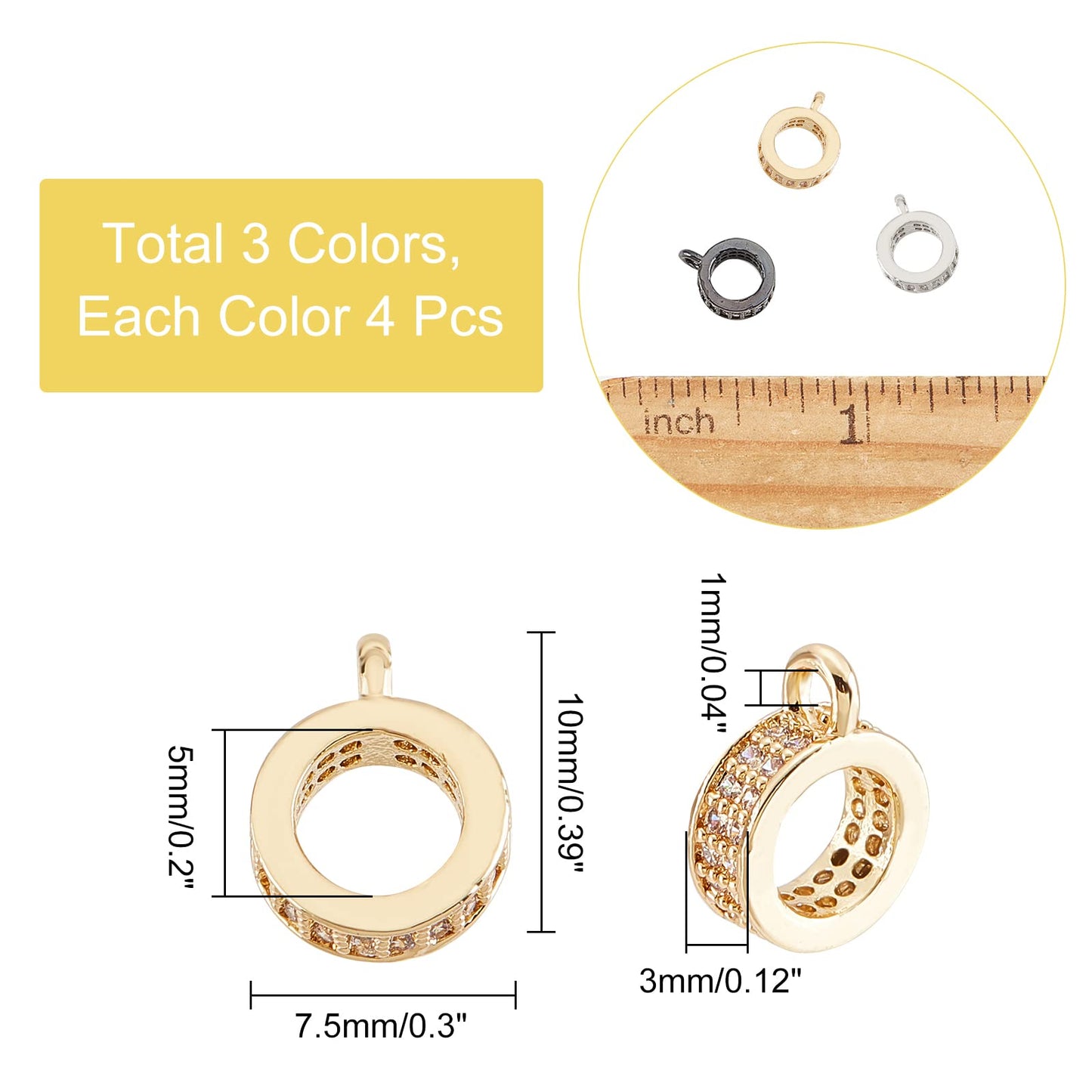 12Pcs Clear Cubic Zirconia Dangle Beads for Jewelry Making