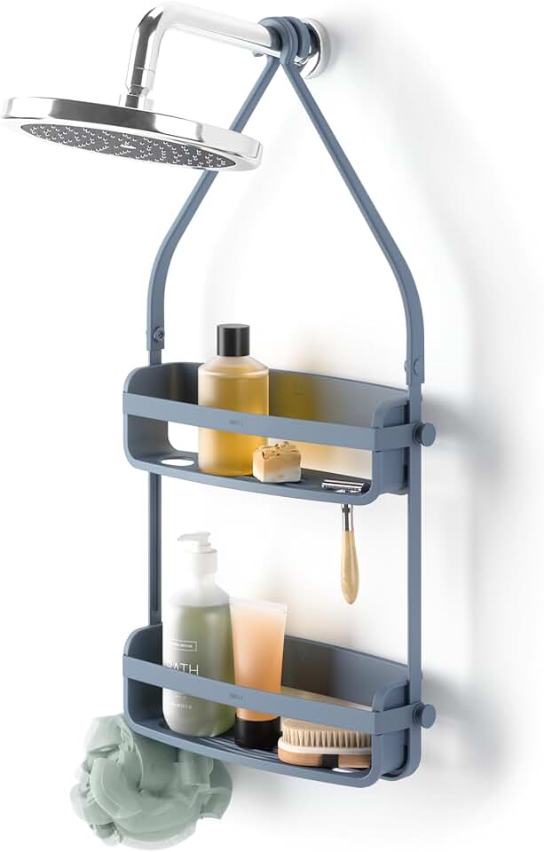 Flex Hanging Shower Caddy with 2 Shelves in Slate Blue