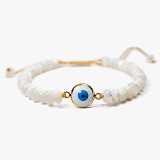 Handmade White Mother of Pearl Evil Eye Bracelet