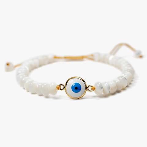 Handmade White Mother of Pearl Evil Eye Bracelet