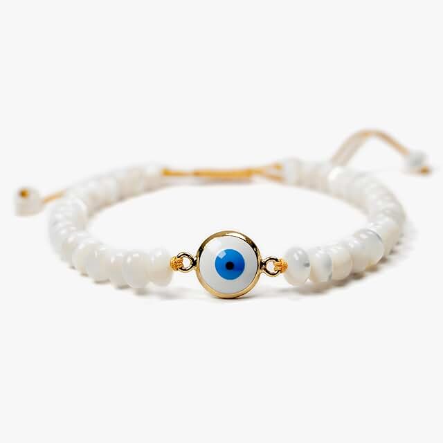Handmade White Mother of Pearl Evil Eye Bracelet