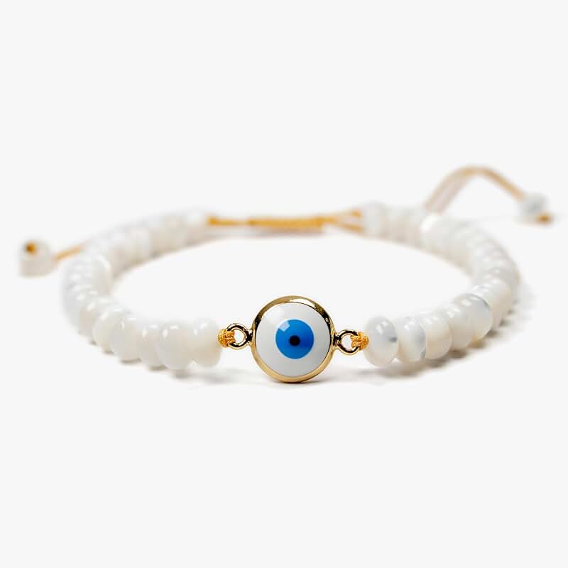 Handmade White Mother of Pearl Evil Eye Bracelet