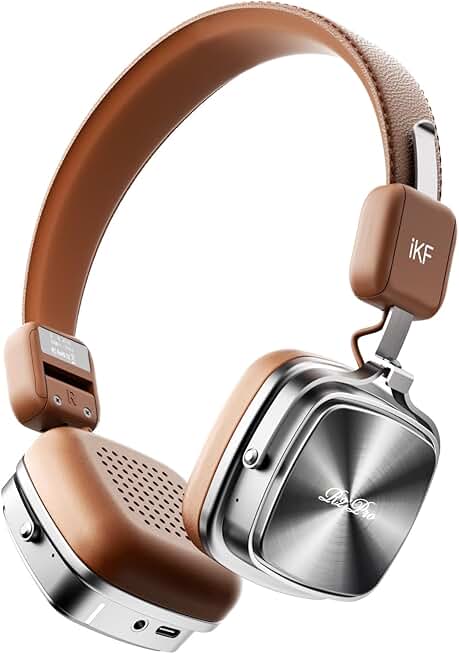 Wireless Retro Metal Leather Headphones with ANC and 75H Playtime