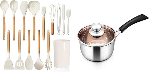 15-Piece Silicone Kitchen Utensils Set with Saucepan