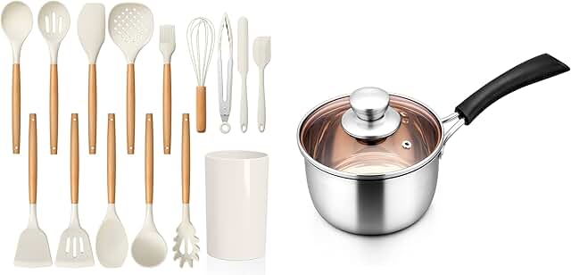 15-Piece Silicone Kitchen Utensils Set with Saucepan