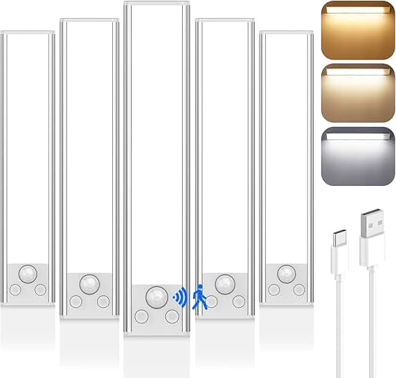 Set of 5 Rechargeable Motion Sensor Under Cabinet Lights