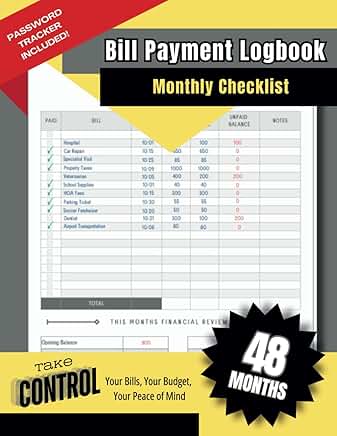 Monthly Bill Payment Logbook and Tracker