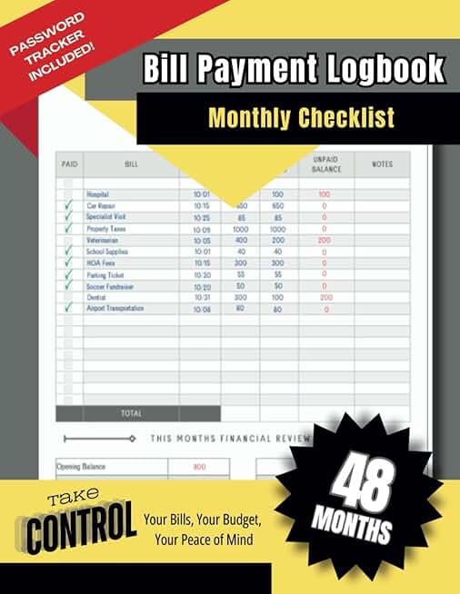 Monthly Bill Payment Logbook and Tracker