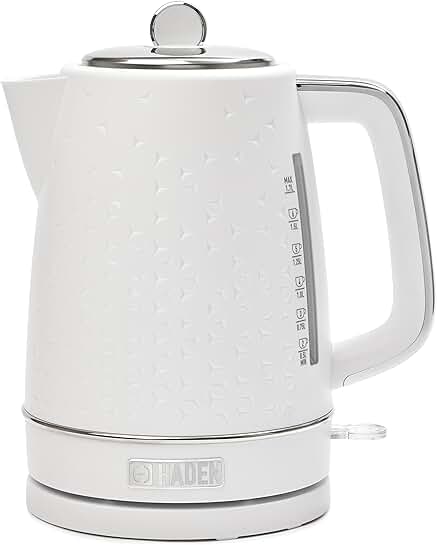 Cordless Electric Kettle, 1.7L, Auto Shut-Off, White & Chrome