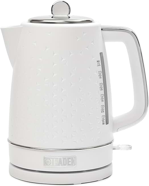 Cordless Electric Kettle, 1.7L, Auto Shut-Off, White & Chrome