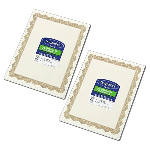 Parchment Paper Certificates with Gold Border, 8.5x11, Pack of 25