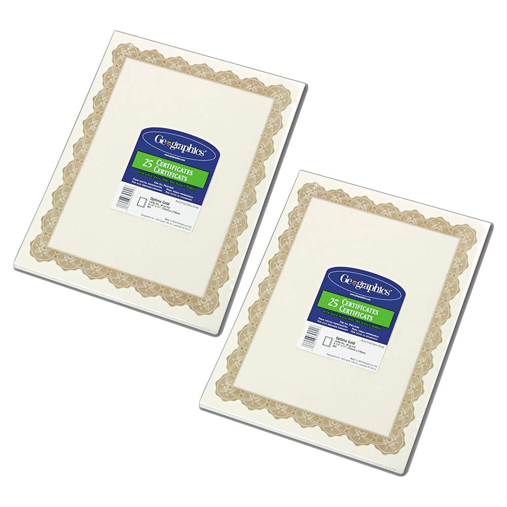 Parchment Paper Certificates with Gold Border, 8.5x11, Pack of 25