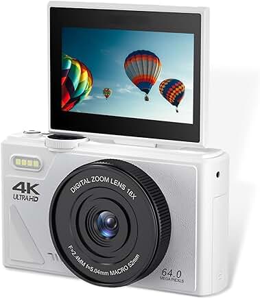 UHD 4K 64MP Flip Screen Camera with 18X Zoom