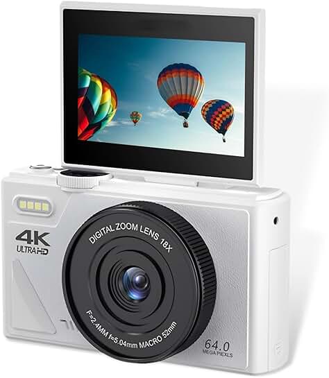 UHD 4K 64MP Flip Screen Camera with 18X Zoom
