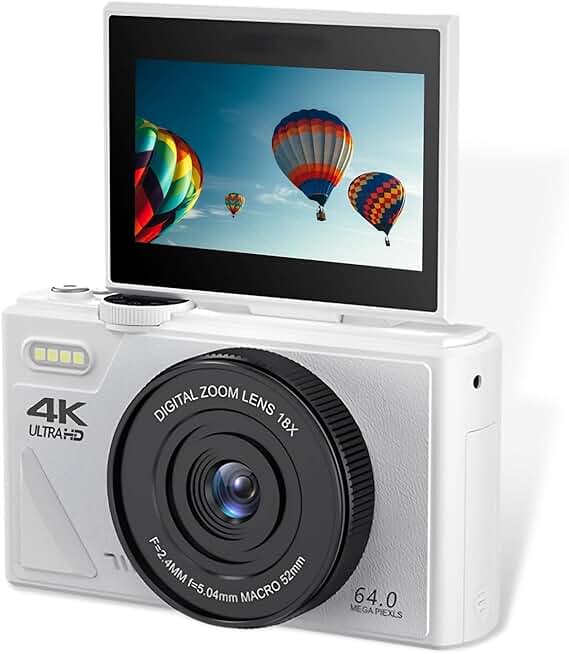UHD 4K 64MP Flip Screen Camera with 18X Zoom