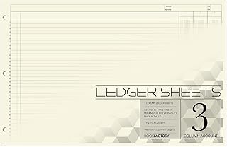 Large 3-Column Ledger Sheets, 50 Pages, 17x11 inches
