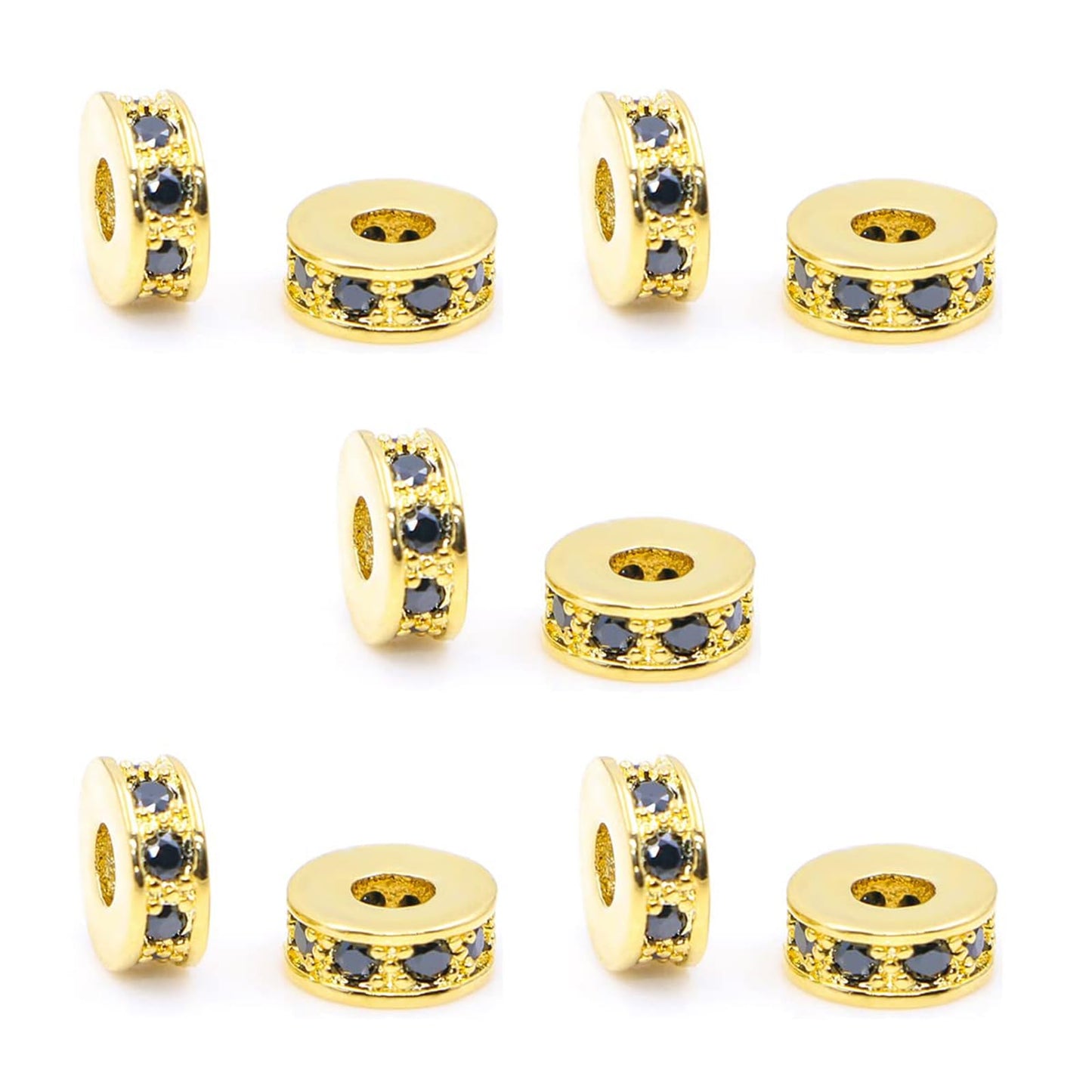 10 Pieces Gold and Black Zircon Spacer Beads for DIY Jewelry