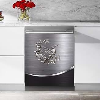 Bird and flower pattern stainless steel magnet cover for refrigerator door