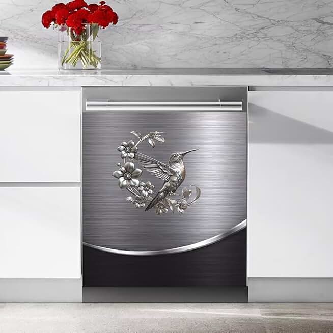 Bird and flower pattern stainless steel magnet cover for refrigerator door