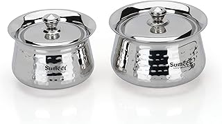 Handcrafted Stainless Steel Handi Set with Lids, 2 Pieces