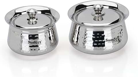 Handcrafted Stainless Steel Handi Set with Lids, 2 Pieces