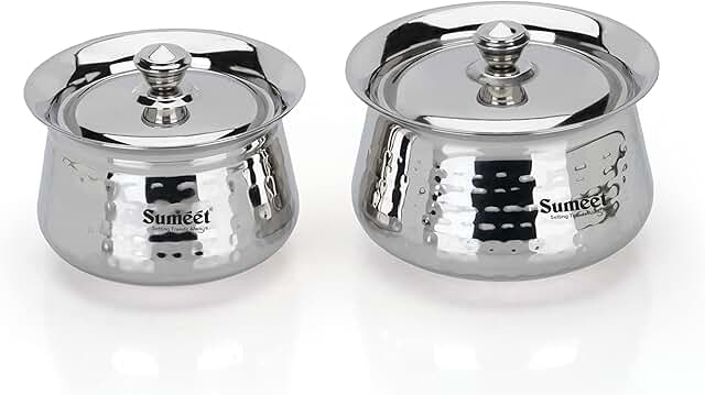 Handcrafted Stainless Steel Handi Set with Lids, 2 Pieces