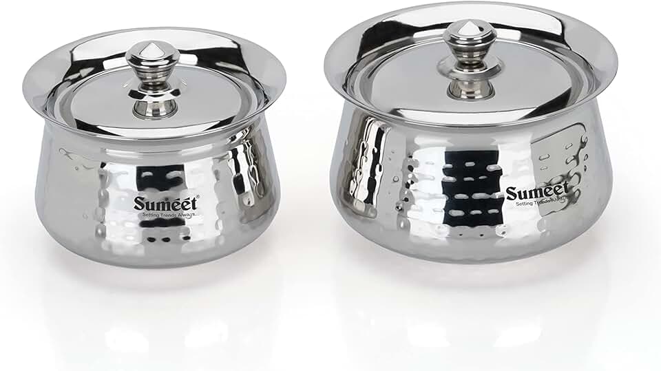 Handcrafted Stainless Steel Handi Set with Lids, 2 Pieces