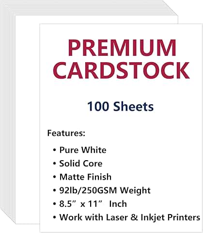 White 100-Sheet 8.5x11 Cardstock, 92lb Cover Paper