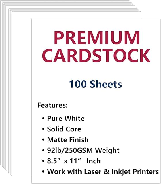 White 100-Sheet 8.5x11 Cardstock, 92lb Cover Paper