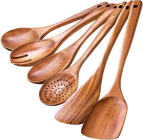 6-Piece Wooden Cooking Spoon Set with Smooth Grip