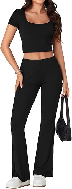 Women's 2-Piece Lounge Set with Crop Top and Flare Leggings