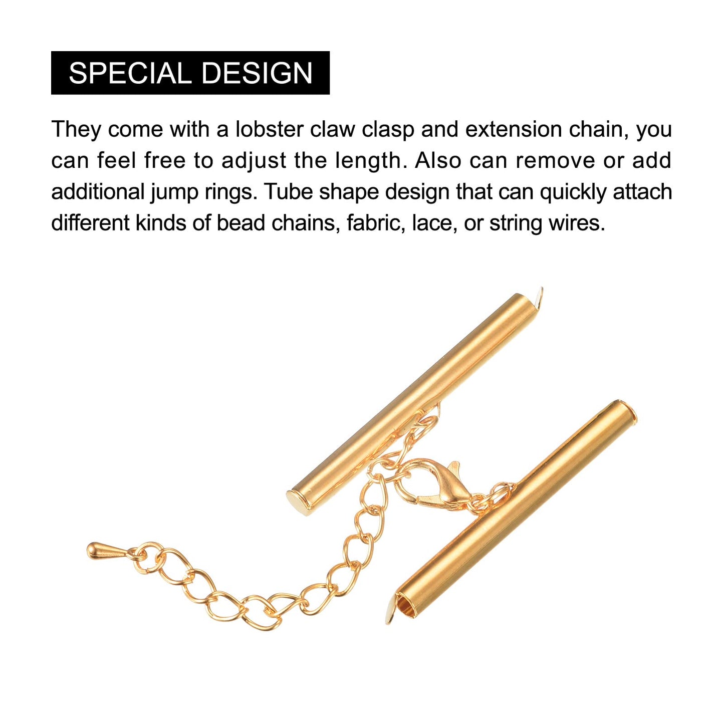 10 Sets Light Golden Slide End Clasps with Lobster Claw and Extension Chain