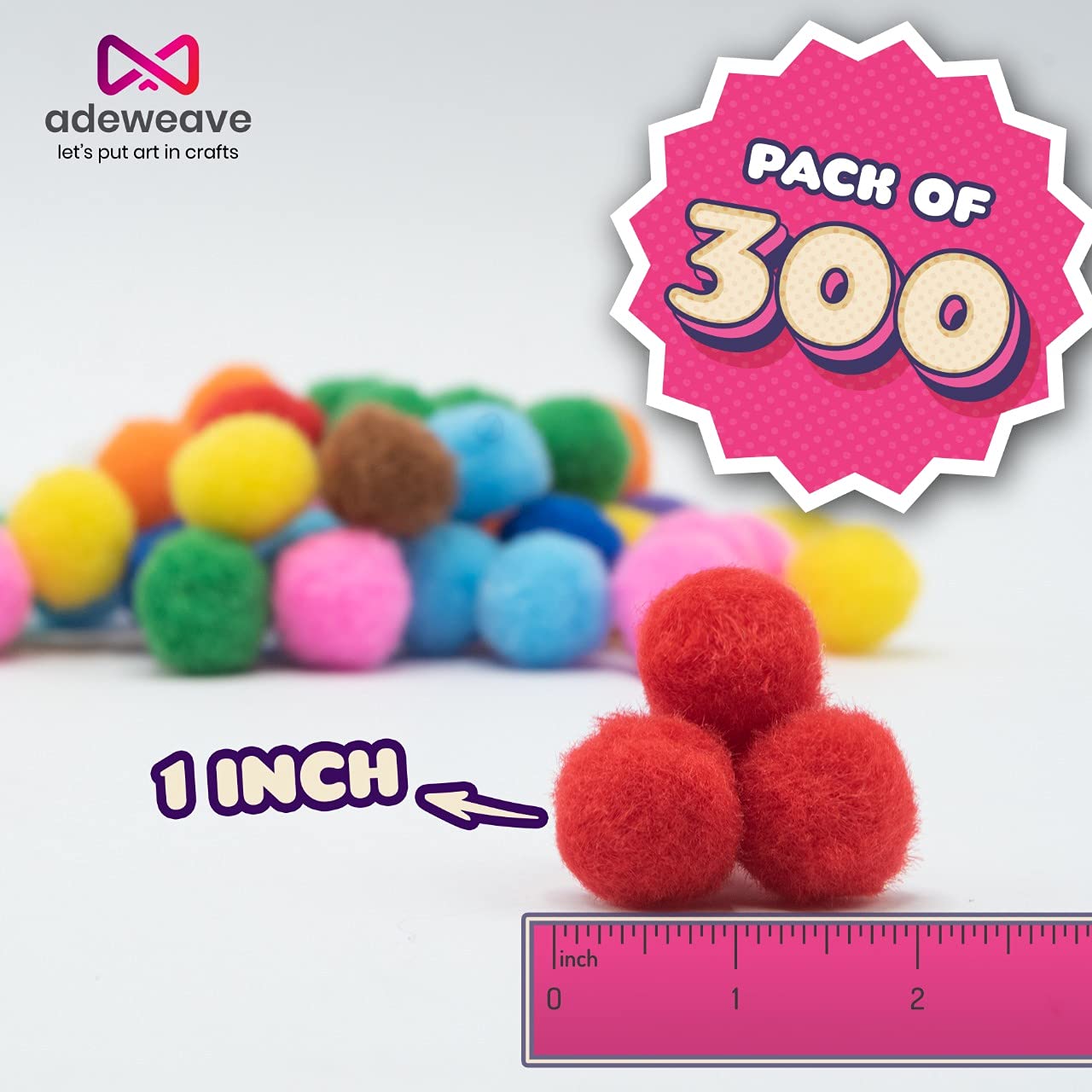 Multicolor Pom Poms Set with Googly Eyes, 300 Pieces